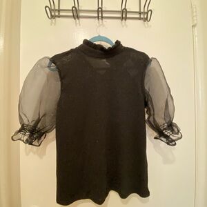 Gibson Black Blouse Puffed Sheer Sleeves Sparkly Sweater